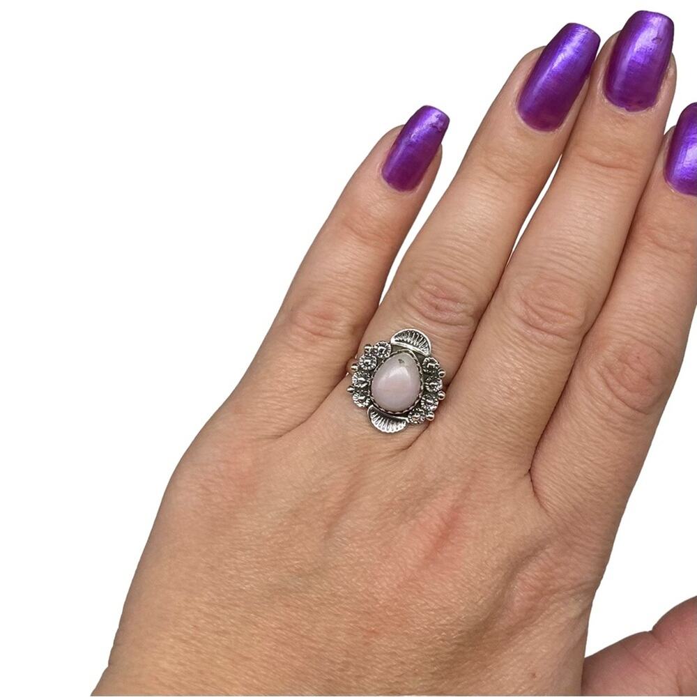 Pink Opal Ring Solid Sterling Silver 925 Size 6 B… - image 6